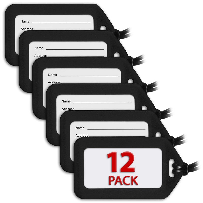 Mifflin-USA - Luggage Tags - Black, 12 PK - Bag Tag for Baggage - Suitcase Accessory Bulk - Image 1